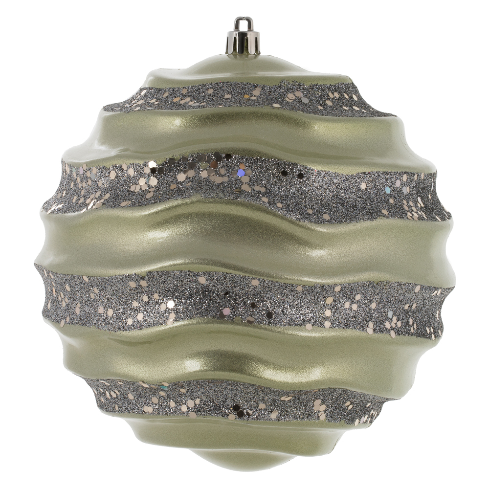 Vickerman Stripe Candy Glitter Wave Ball Christmas Ornament