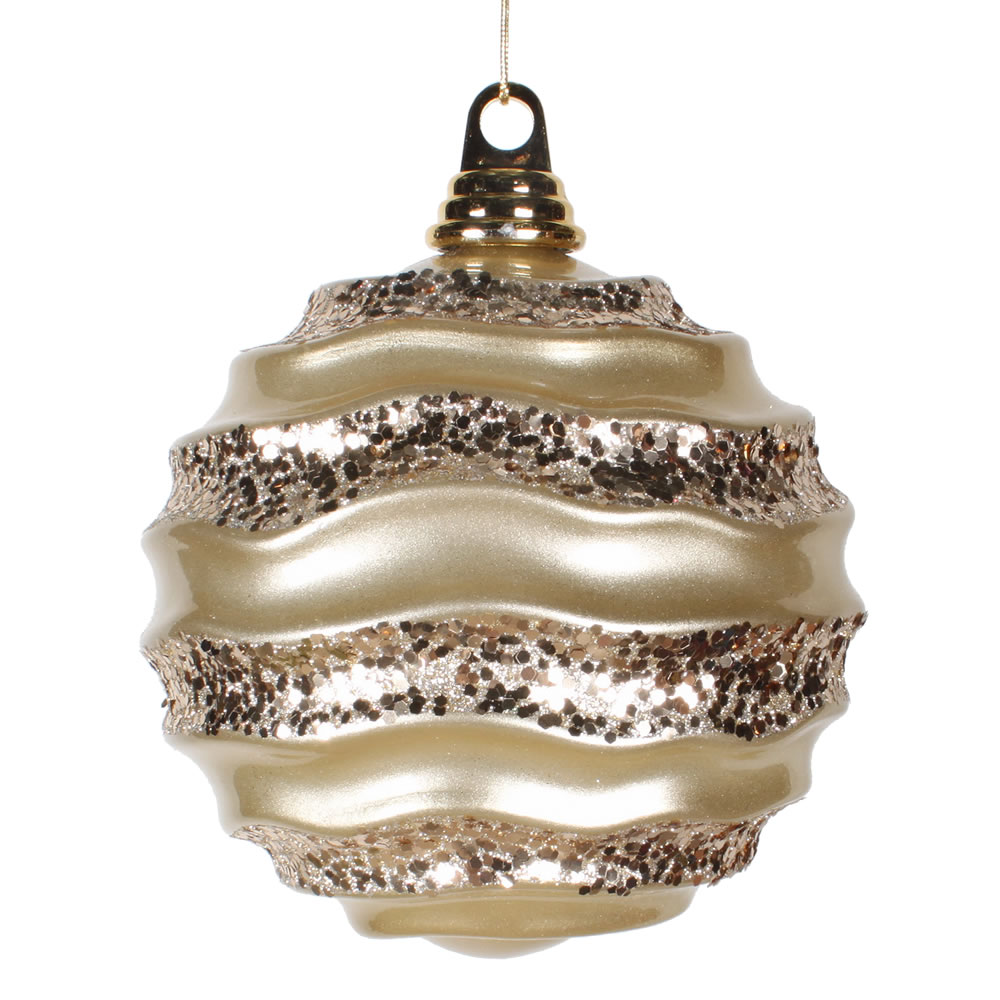 Vickerman Stripe Candy Glitter Wave Ball Christmas Ornament