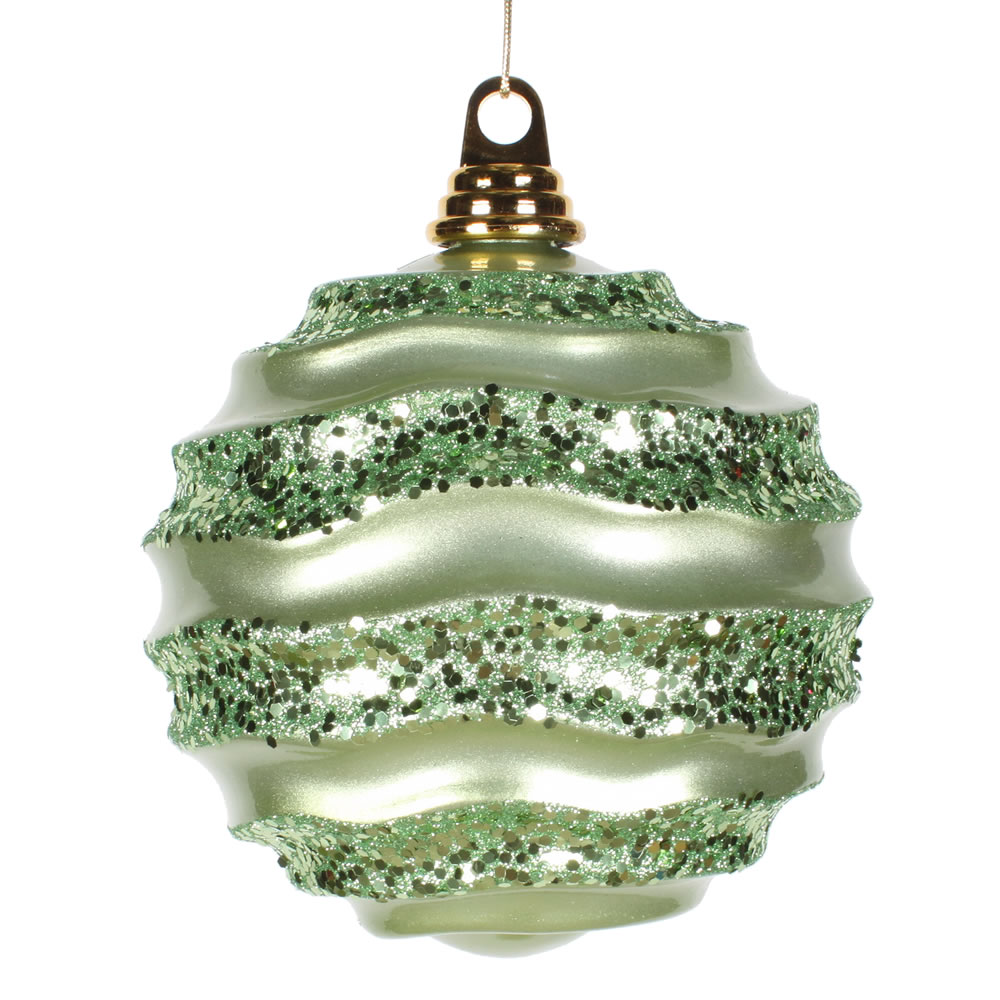 Vickerman Stripe Candy Glitter Wave Ball Christmas Ornament