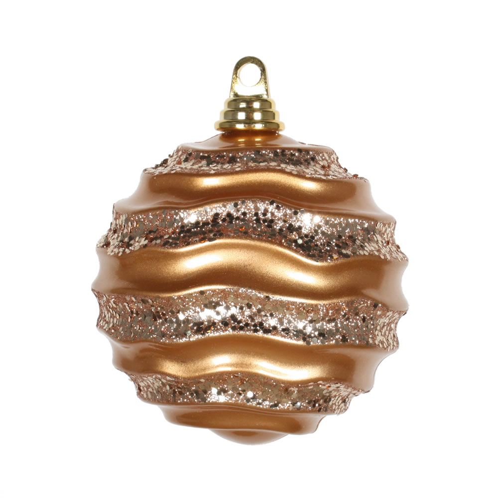Vickerman Stripe Candy Glitter Wave Ball Christmas Ornament