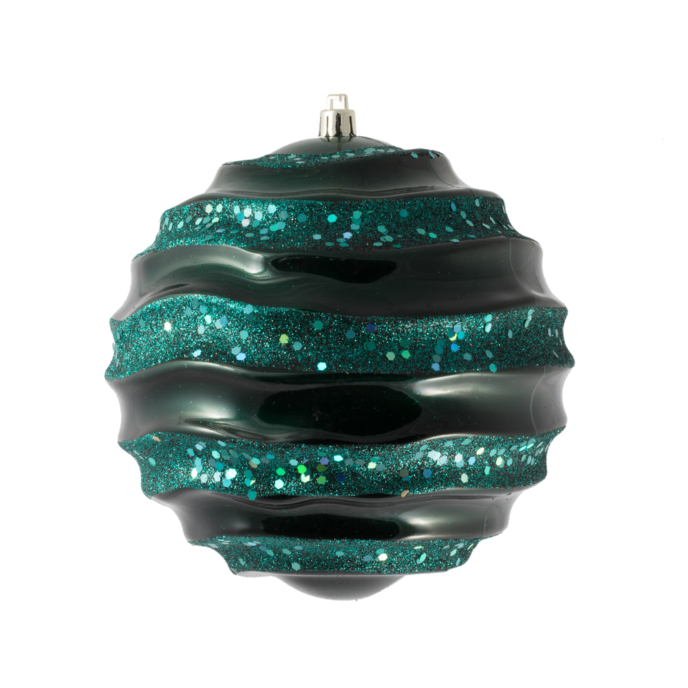 Vickerman Stripe Candy Glitter Wave Ball Christmas Ornament