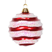 Vickerman Stripe Candy Glitter Wave Ball Christmas Ornament