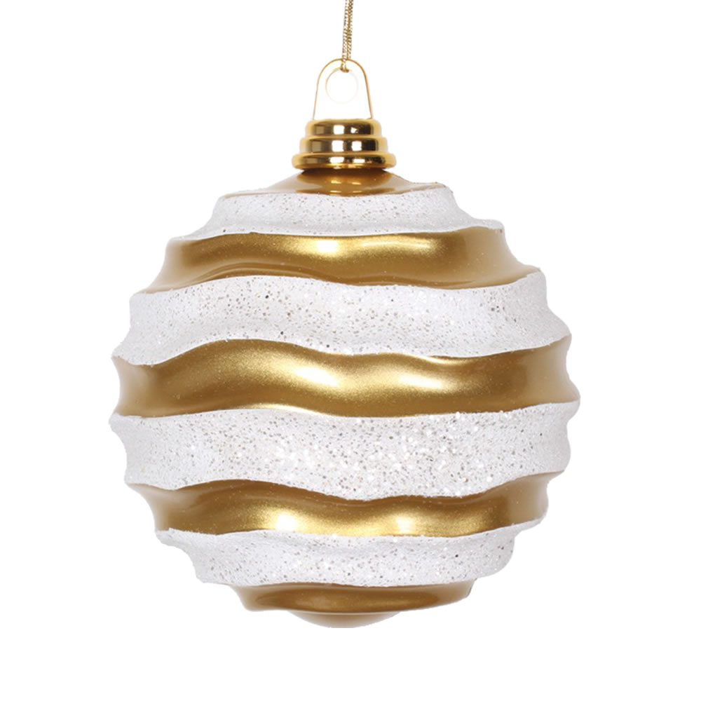 Vickerman Stripe Candy Glitter Wave Ball Christmas Ornament