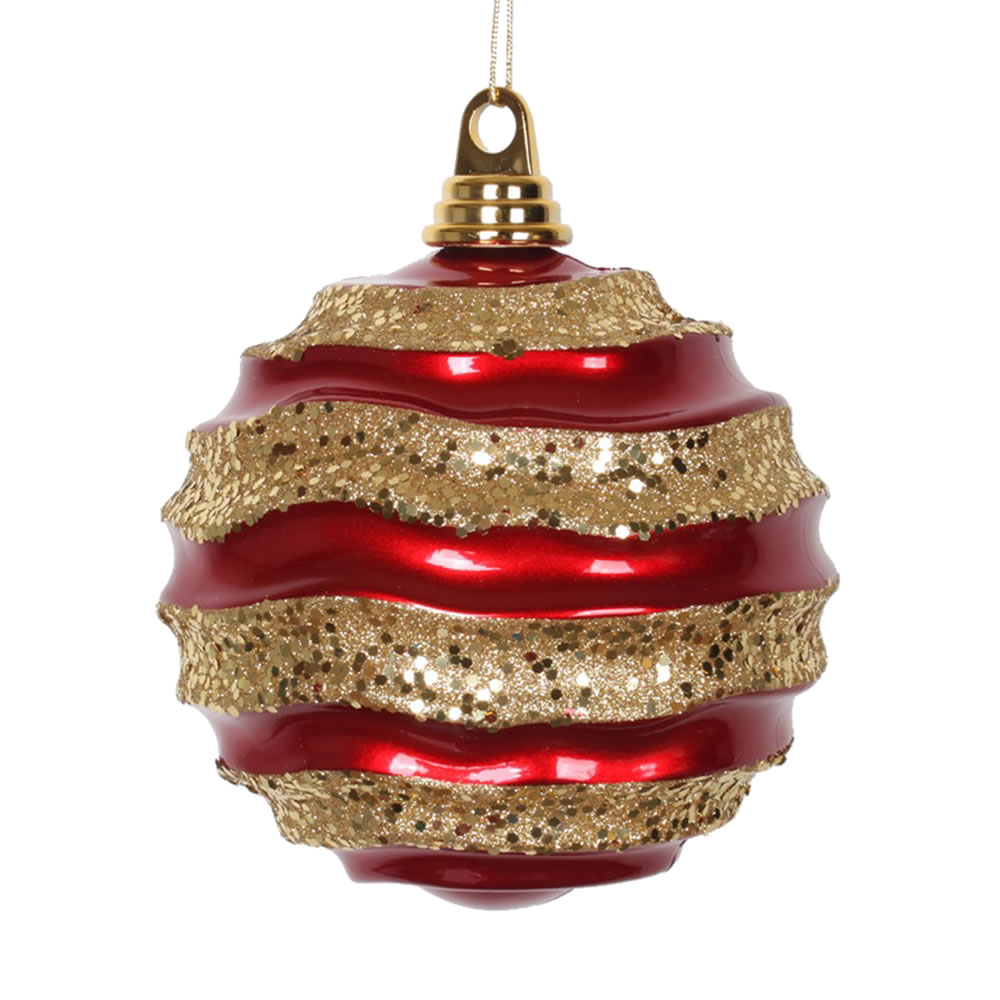 Vickerman Stripe Candy Glitter Wave Ball Christmas Ornament