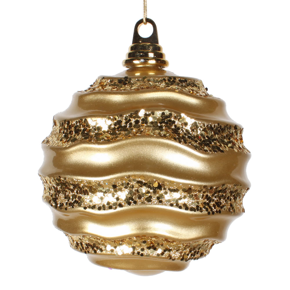 Vickerman Stripe Candy Glitter Wave Ball Christmas Ornament
