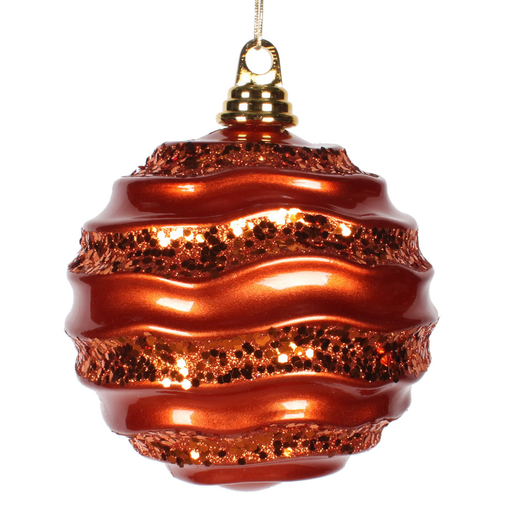 Vickerman Stripe Candy Glitter Wave Ball Christmas Ornament