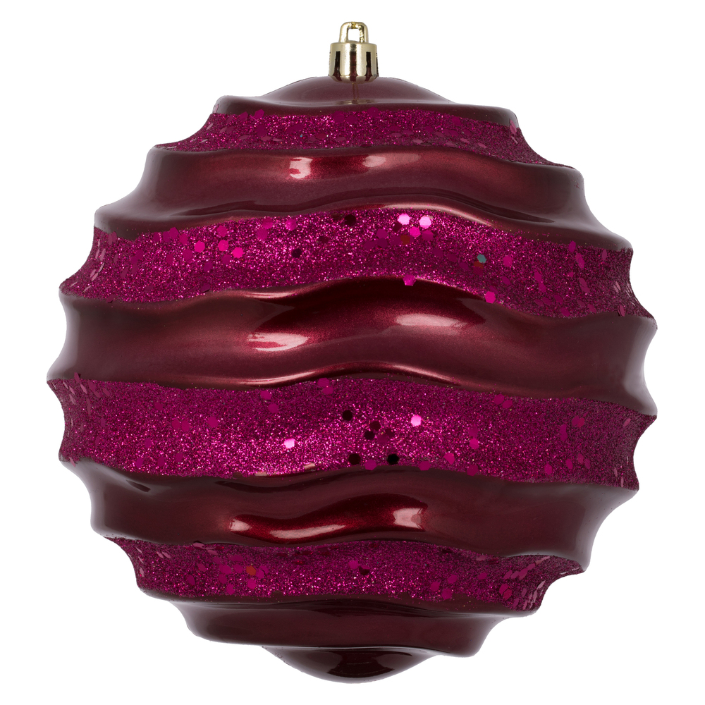 Vickerman Stripe Candy Glitter Wave Ball Christmas Ornament