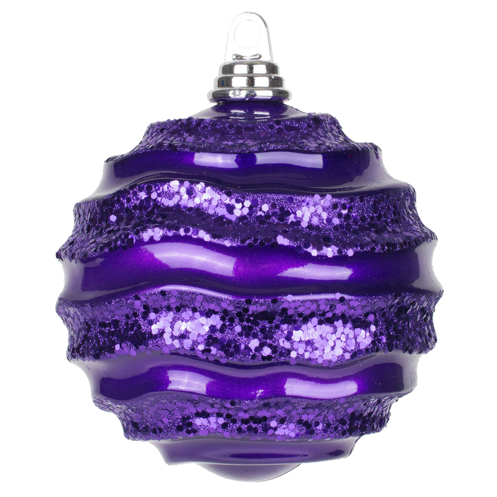 Vickerman Stripe Candy Glitter Wave Ball Christmas Ornament