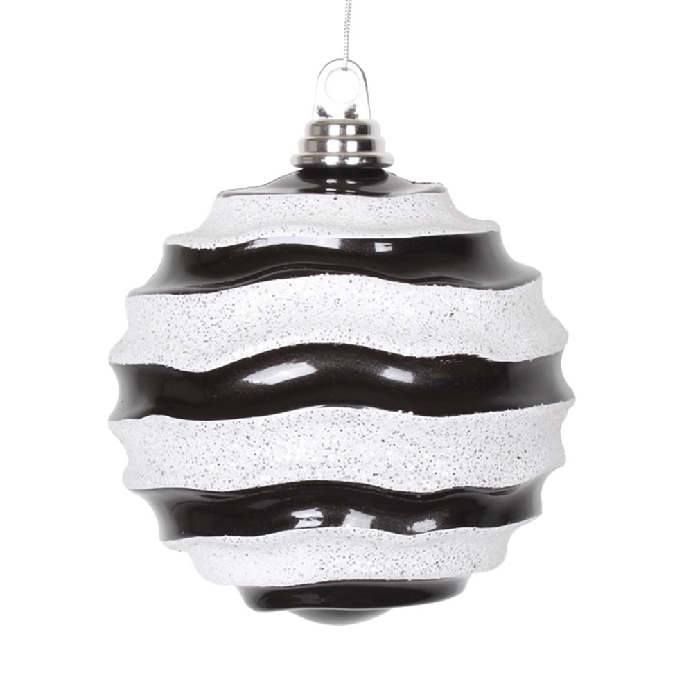 Vickerman Stripe Candy Glitter Wave Ball Christmas Ornament