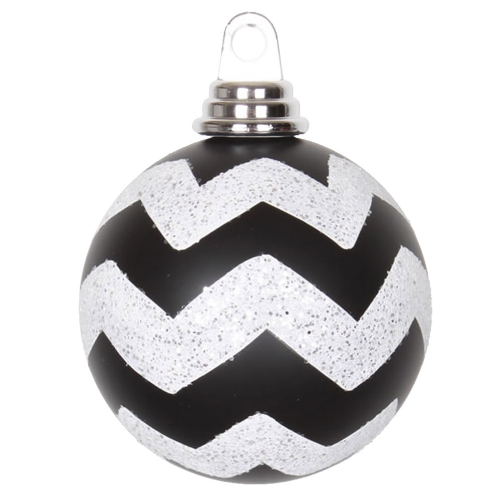 Vickerman Matte Chevron White and Black or Red Ball Christmas Ornament