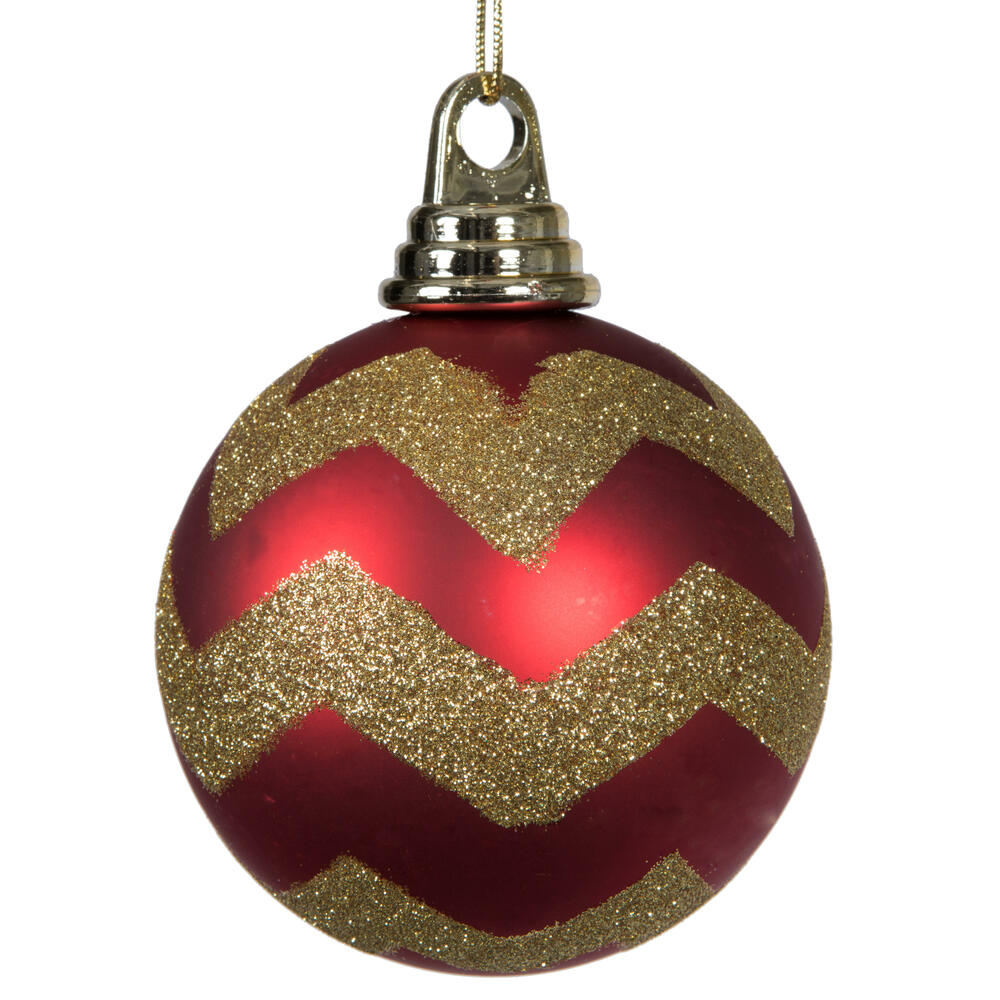 Vickerman Matte Chevron White and Black or Red Ball Christmas Ornament