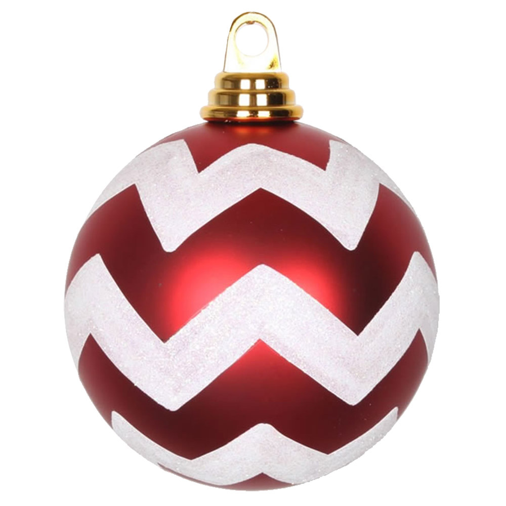 Vickerman Matte Chevron White and Black or Red Ball Christmas Ornament