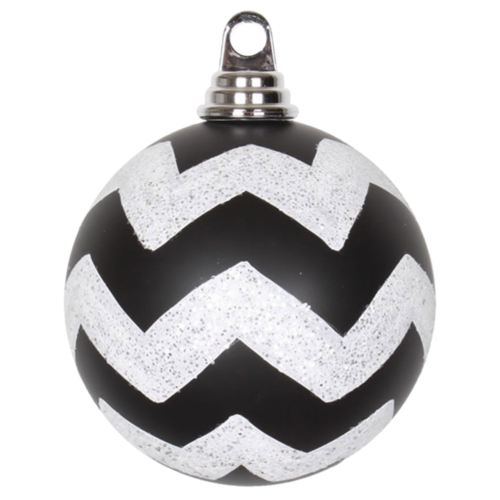 Vickerman Matte Chevron White and Black or Red Ball Christmas Ornament