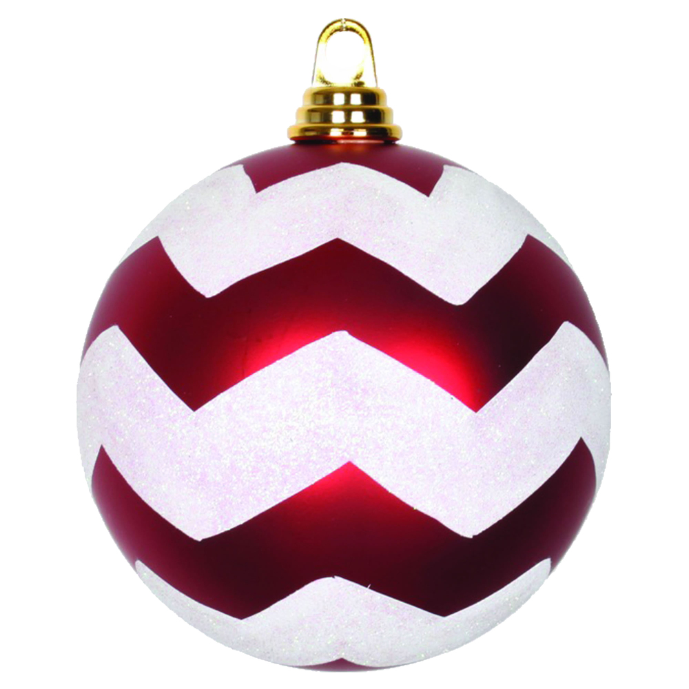 Vickerman Matte Chevron White and Black or Red Ball Christmas Ornament