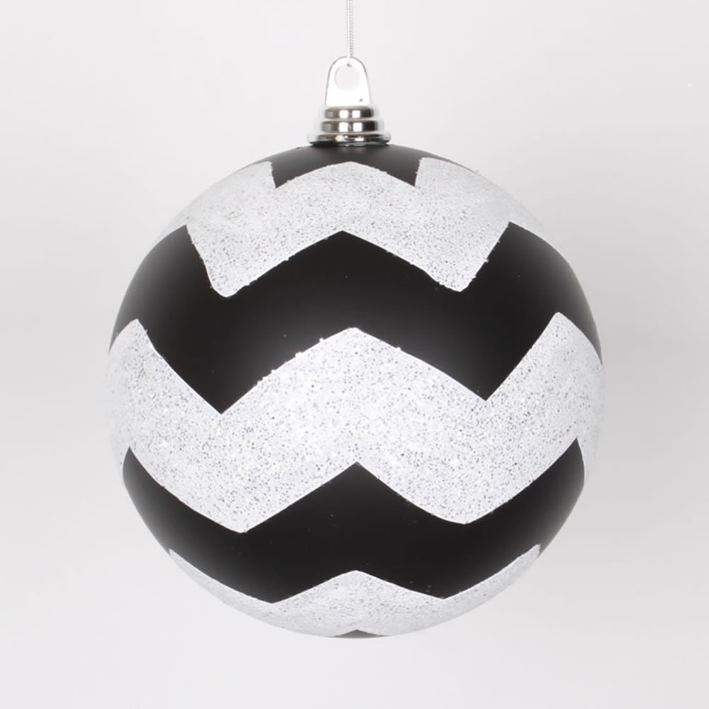 Vickerman Matte Chevron White and Black or Red Ball Christmas Ornament