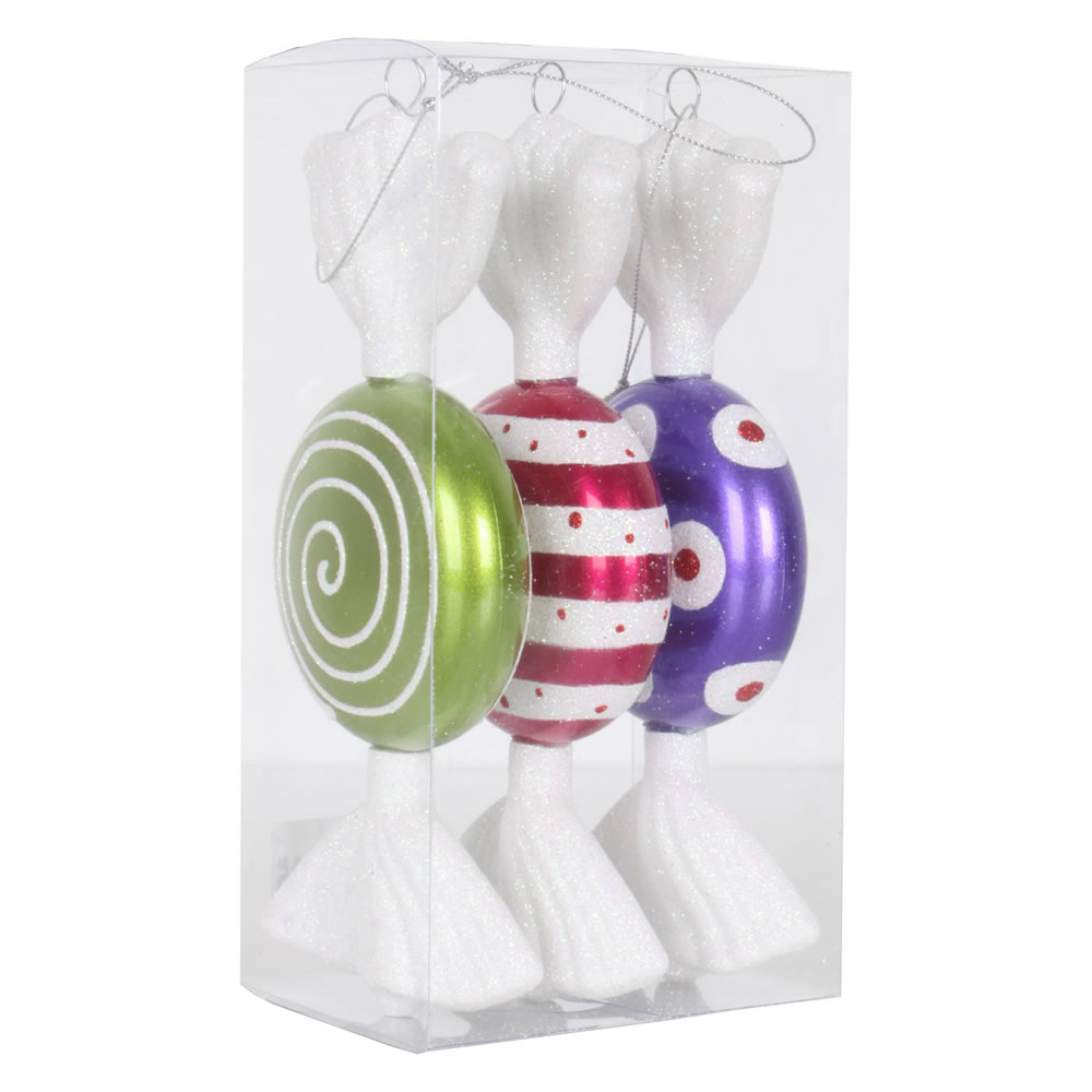Vickerman 7" Assorted Flat Candy Glitter Ornaments 3/Pk
