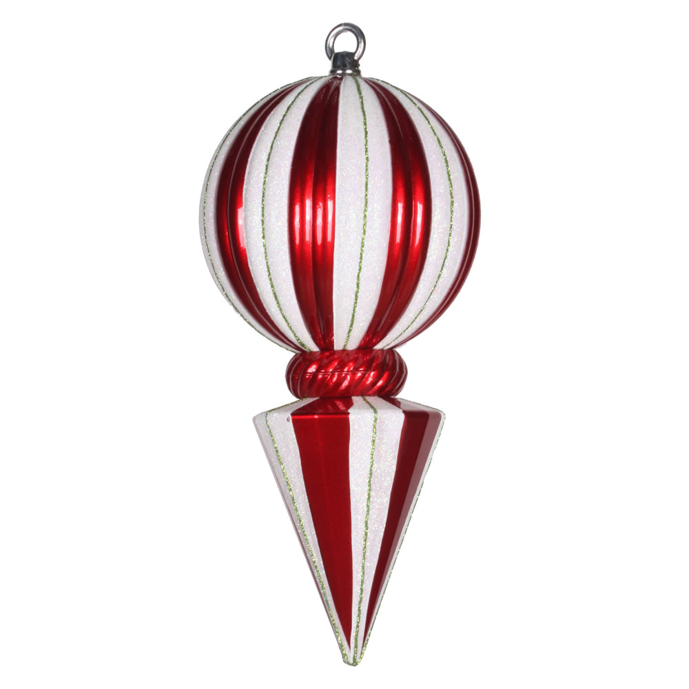 Vickerman 12" Striped Shiny Ball Finial Ornament