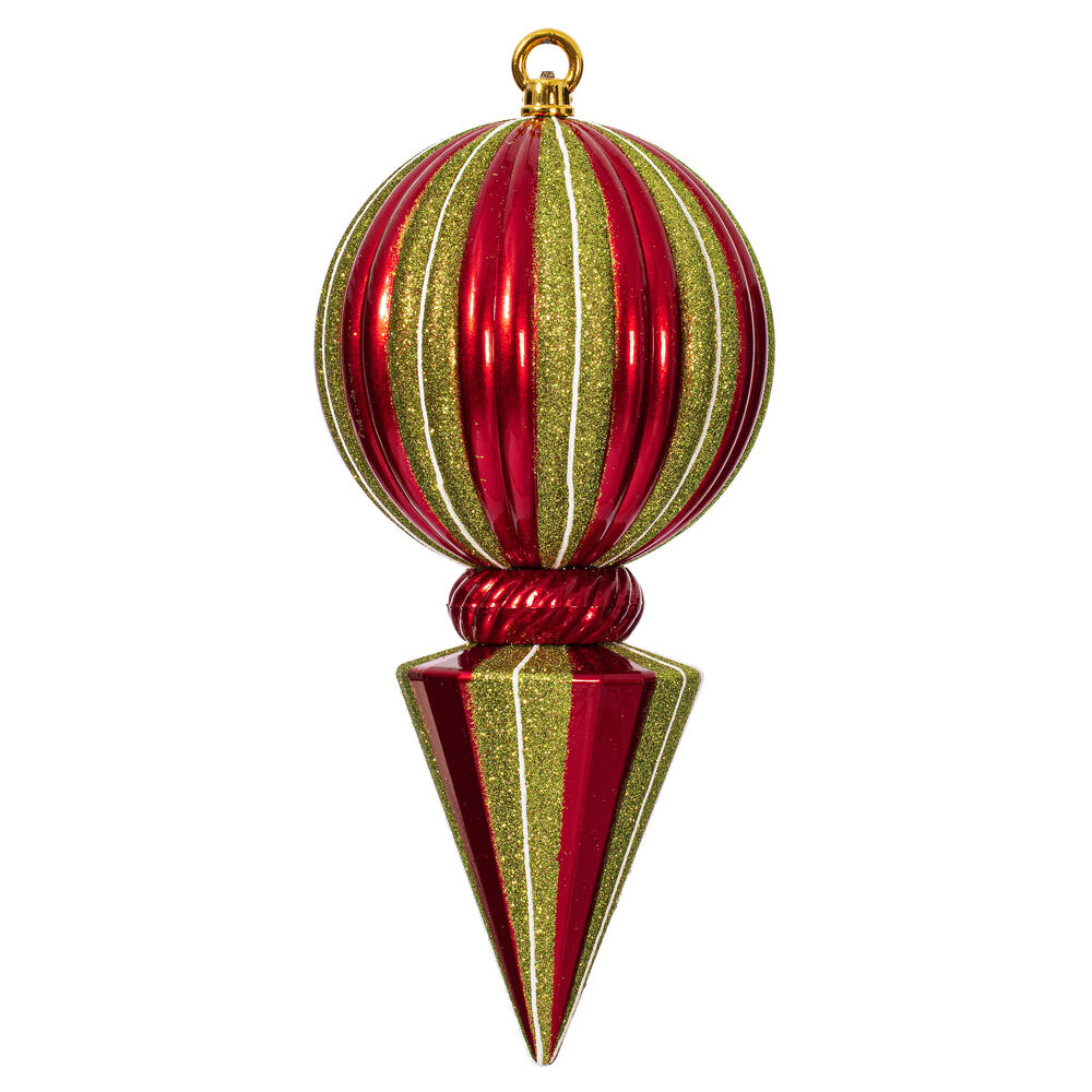 Vickerman 12" Striped Shiny Ball Finial Ornament