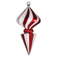12" Red-White Striped Diamond Finial