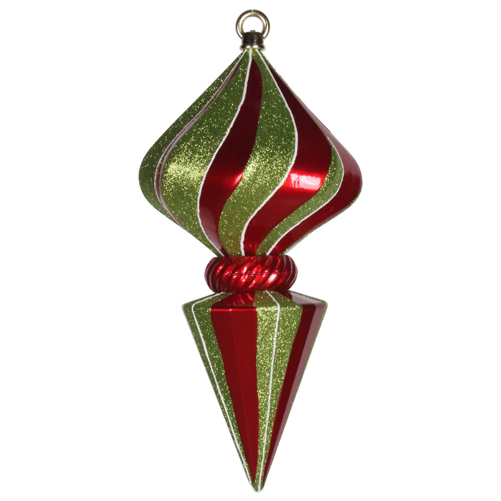 Vickerman 12" Striped Shiny Diamond Finial Ornament with Glitter Accents