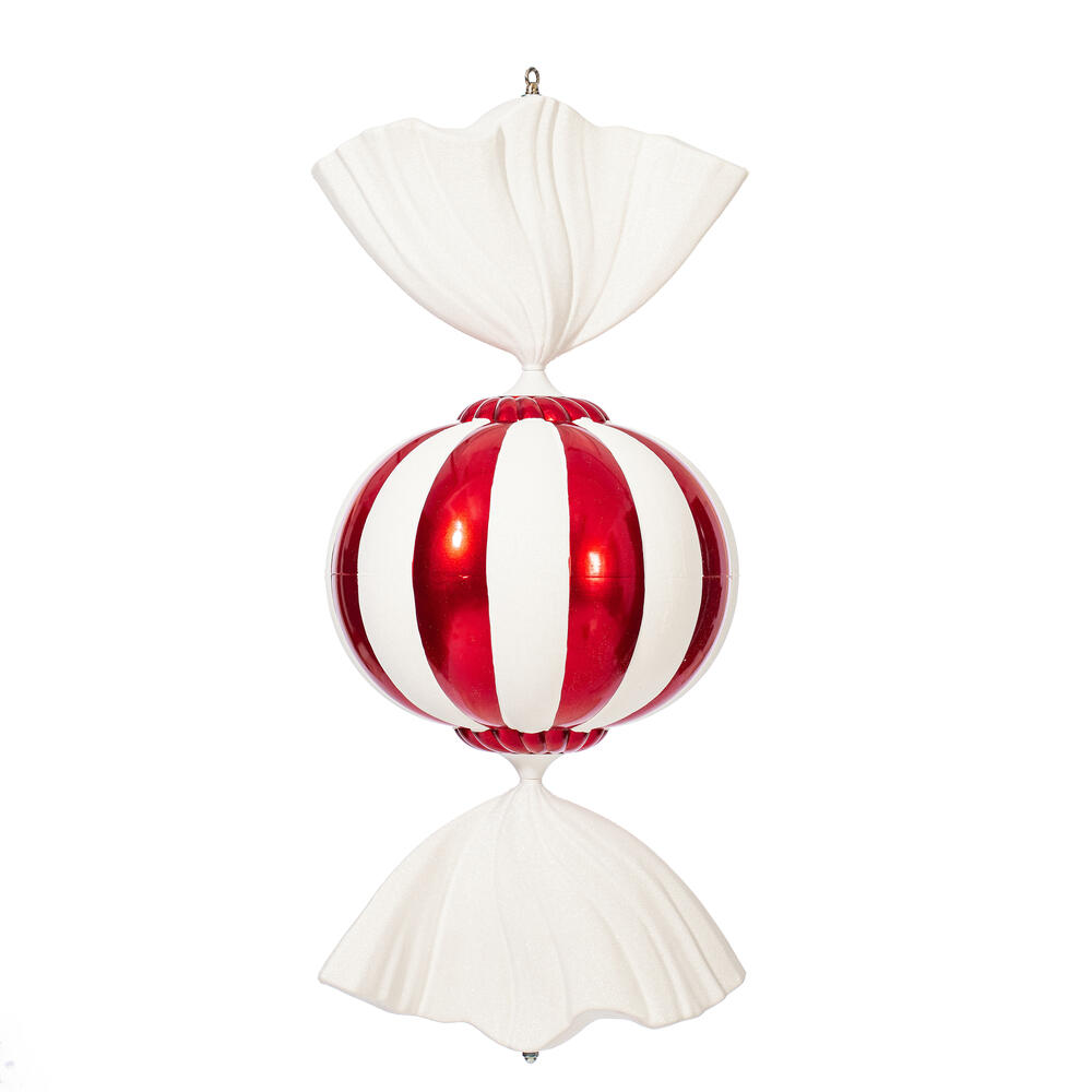 Vickerman Red and White Candy Ornament with Glitter Accents