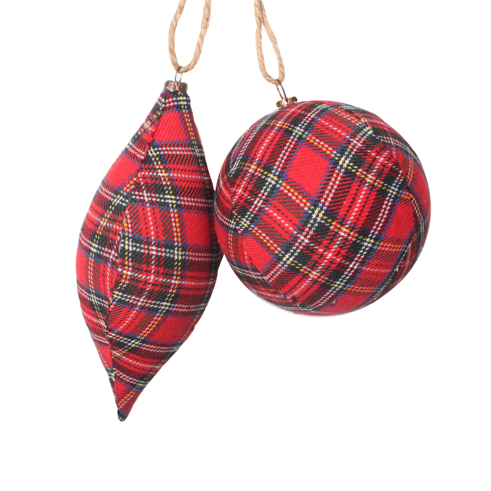Vickerman Plaid Cloth Assorted Christmas Ornaments, 4/bag