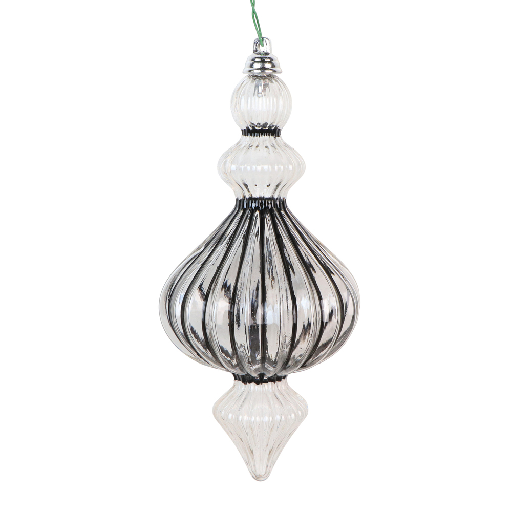 6.5" Clear Pinstriped Finial Orn 2/Bag