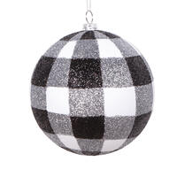 Vickerman White Black Plaid Glitter Ball Ornament