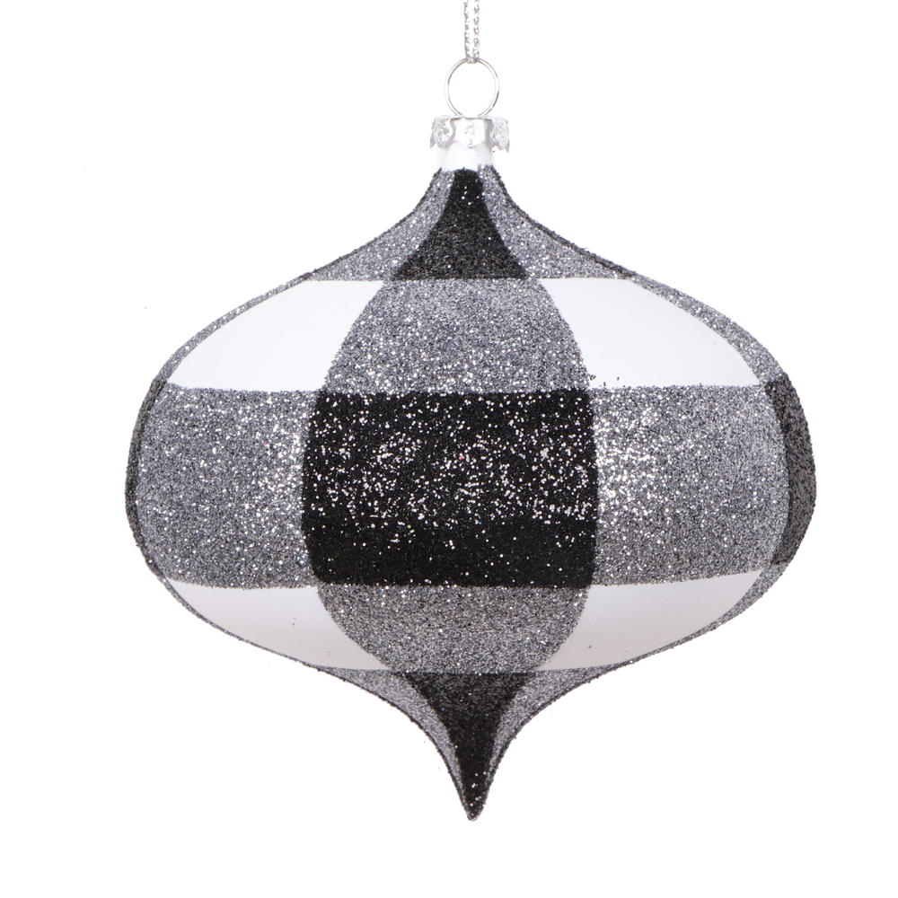 Vickerman White Black Plaid Glitter Onion Ornament