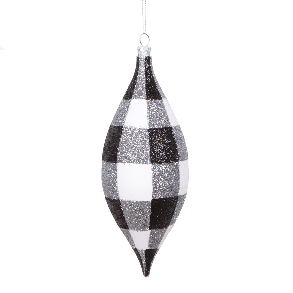 Vickerman White Black Plaid Glitter Shuttle Ornament