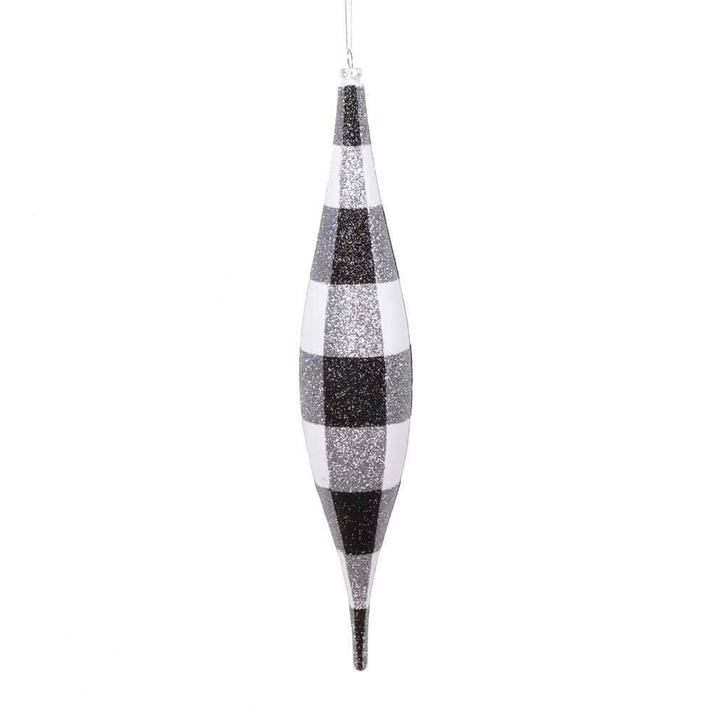 Vickerman White Black Plaid Glitter Shuttle Ornament