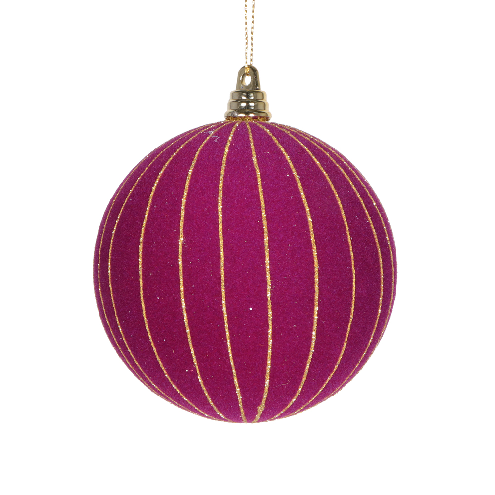 Vickerman 4" Round Velvet Striped Ornament