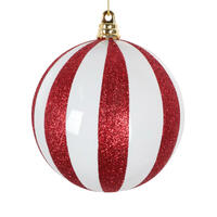4" White/Red Glitter Ball Ornament 3/Bag