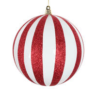 6" White/Red Glitter Ball Ornament 2/Bag