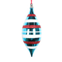 Vickerman Turquoise Shiny Red and White Glitter Ornament