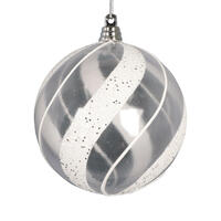 4" Clear Ball White/Silver Glit Orn 3/Bg
