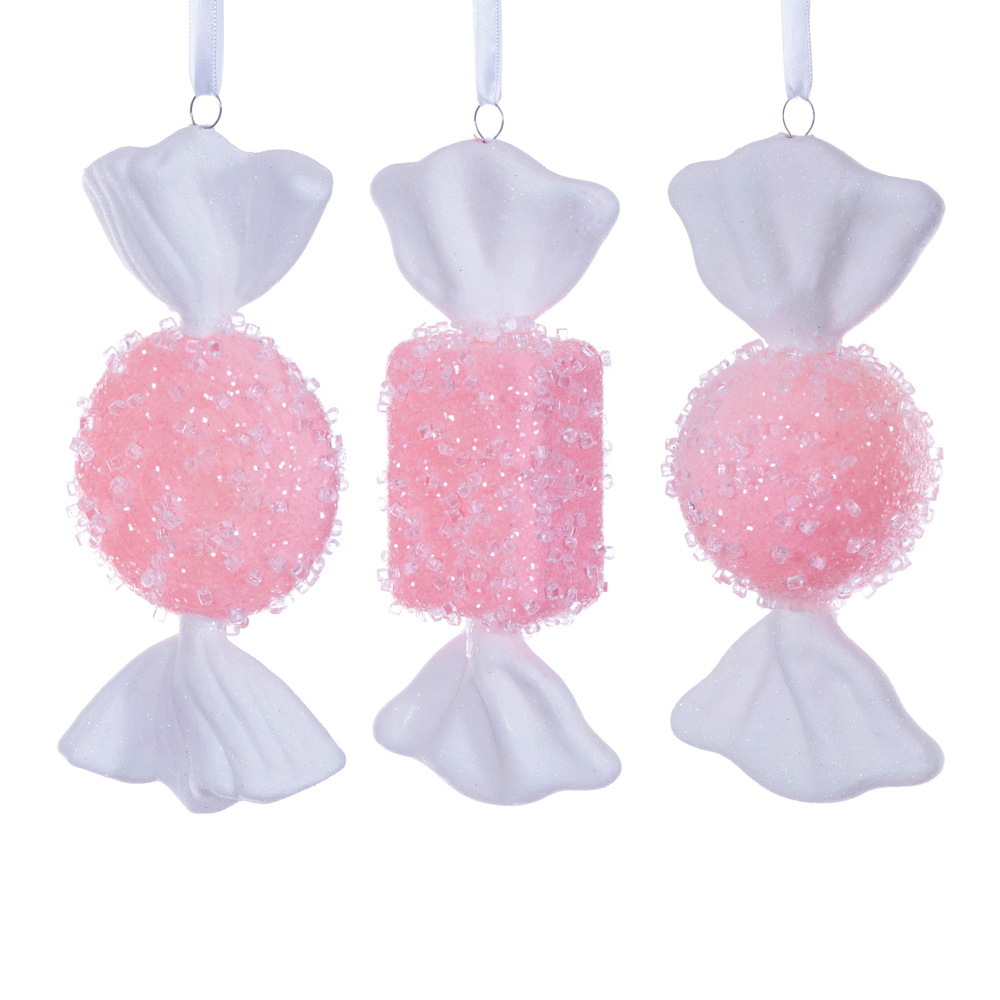 7-8" Icy Sugar Flat Candy Ornament 3/Set
