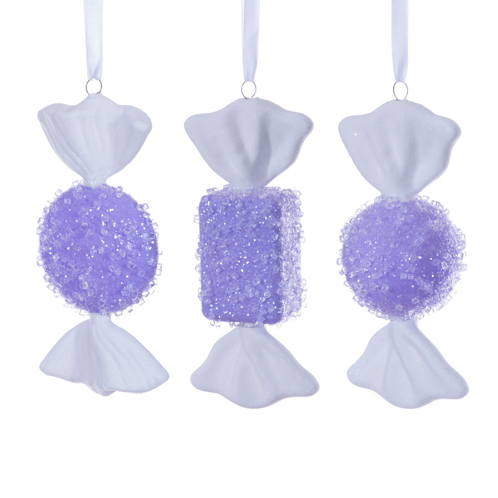 7-8" Icy Sugar Flat Candy Ornament 3/Set