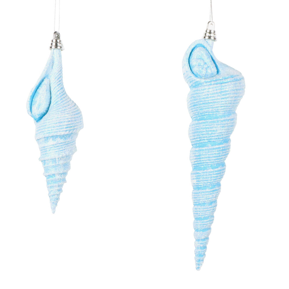 9" Conical Shell Glitter Ornament 2/Set