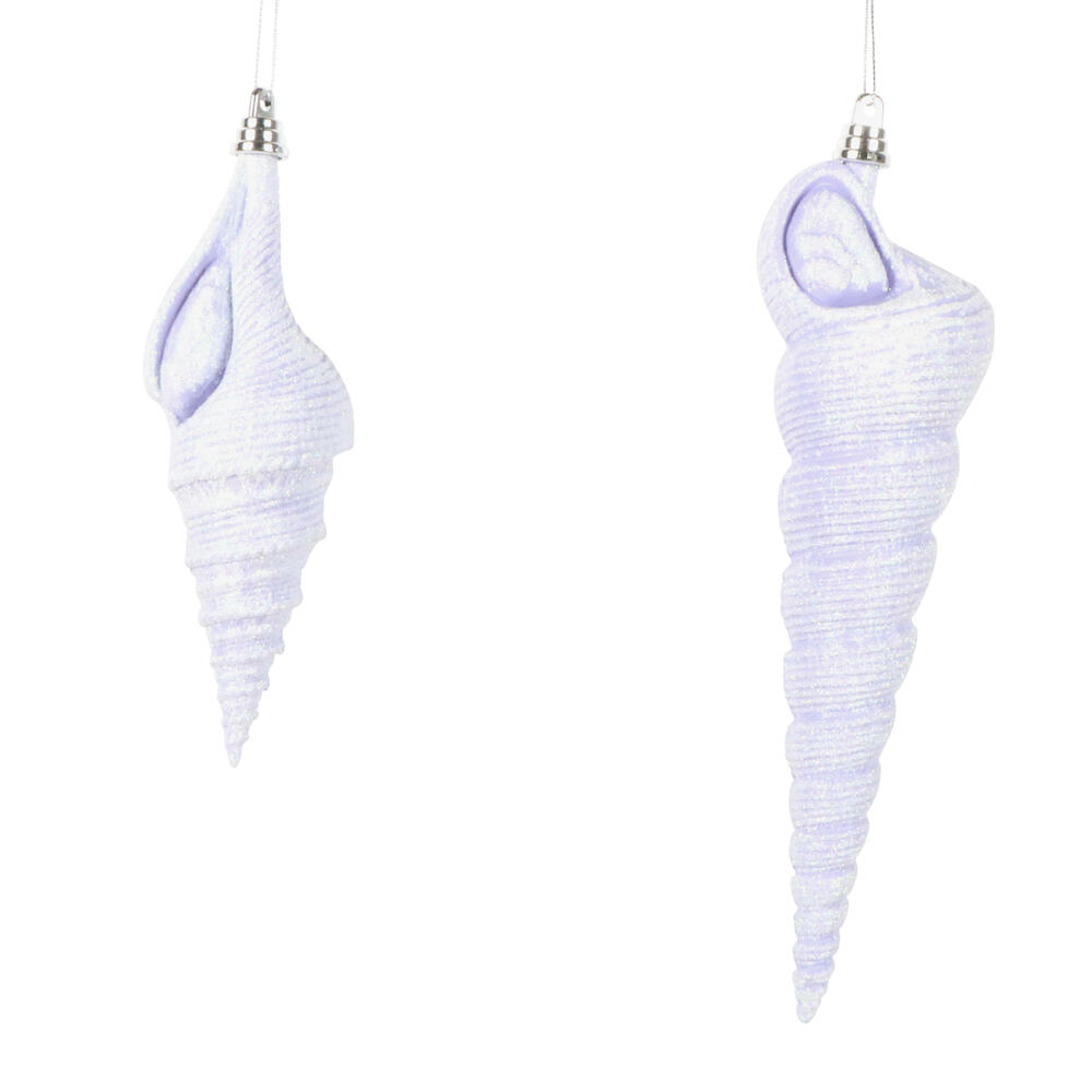 9" Conical Shell Glitter Ornament 2/Set