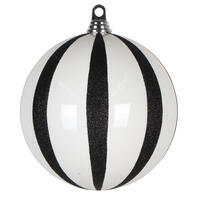8" White/Black Glitter Lines Ball Orname