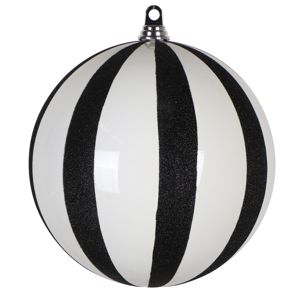 Vickerman White/Black Glitter Lines Ball Ornament