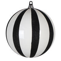 10" White/Black Glitter Lines Ball Ornam