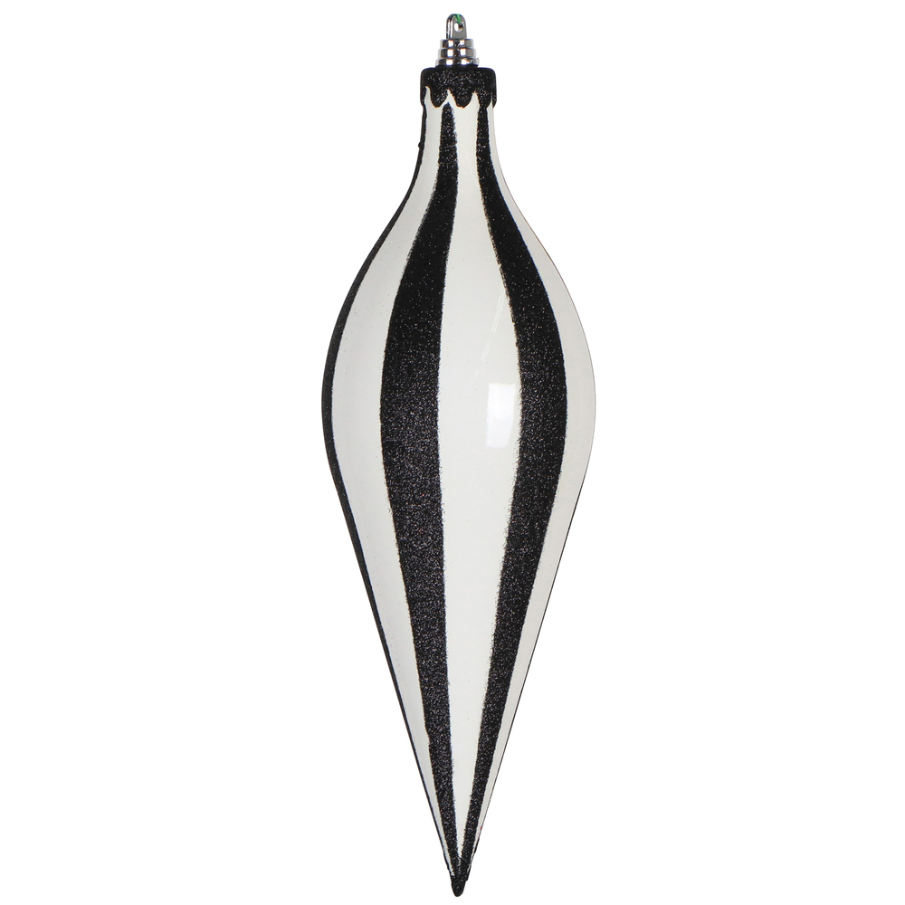 12" White/Black Glitter Lines Drop Ornam