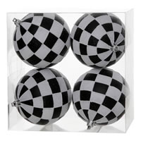 4" Black-White Check Glitter Ball 4/Box