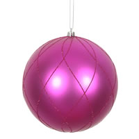 4" Fuchsia Matt Glitter Swirl Ball 4/Bx