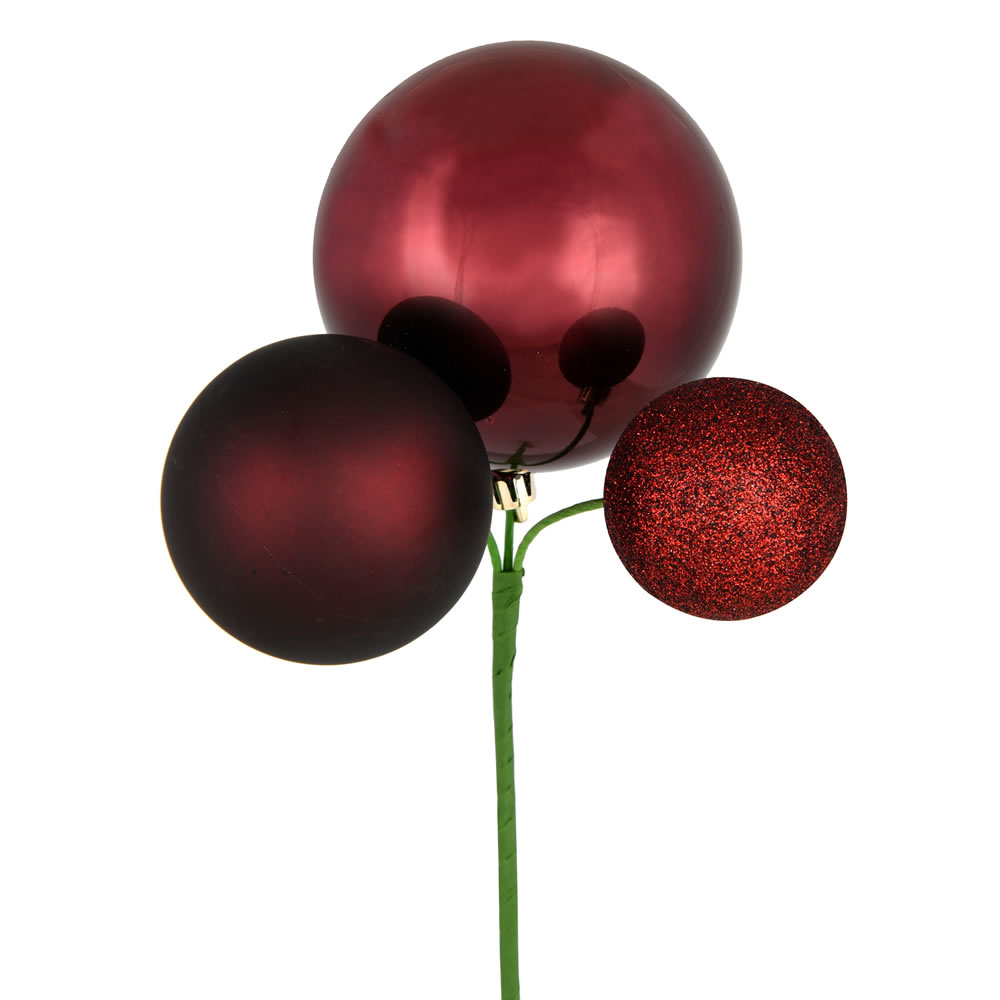 Vickerman 18" Ball Ornament Christmas Pick, 3 per Bag