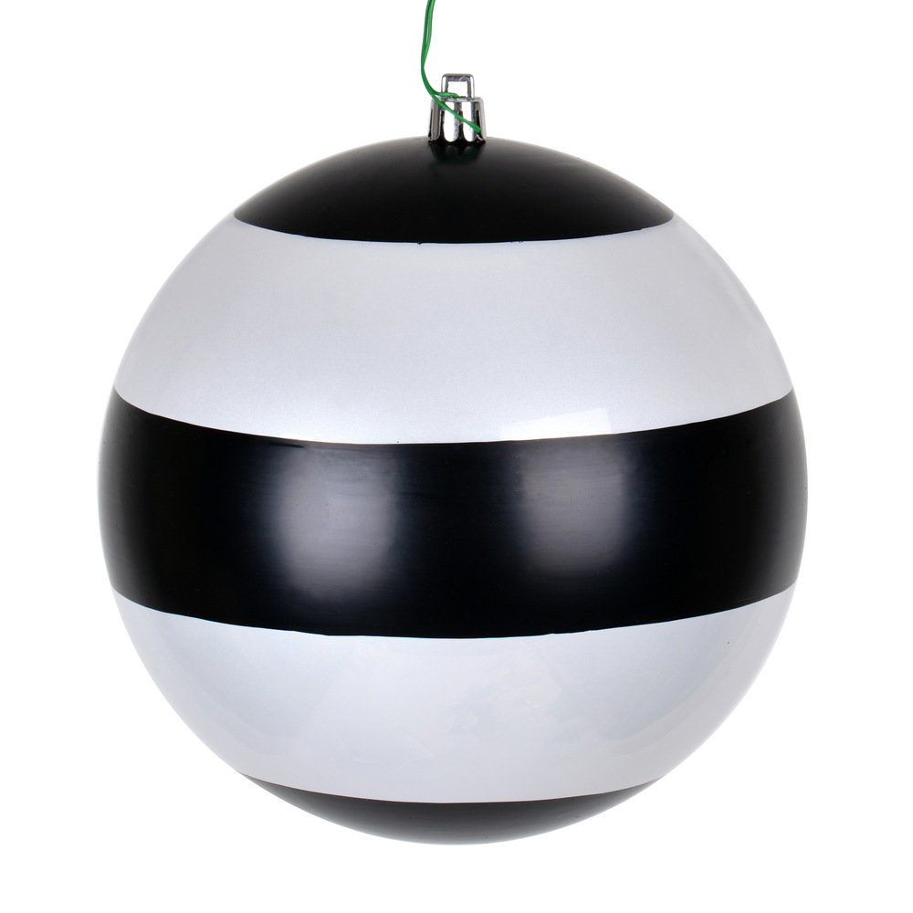 Vickerman Black-White Striped Pearl Ball Christmas Ornament