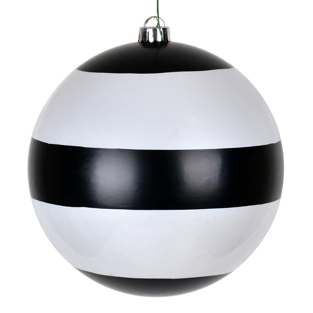 Vickerman Black-White Striped Pearl Ball Christmas Ornament