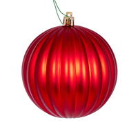 4" Red Matte Lined Ball Ornament 6/Bg